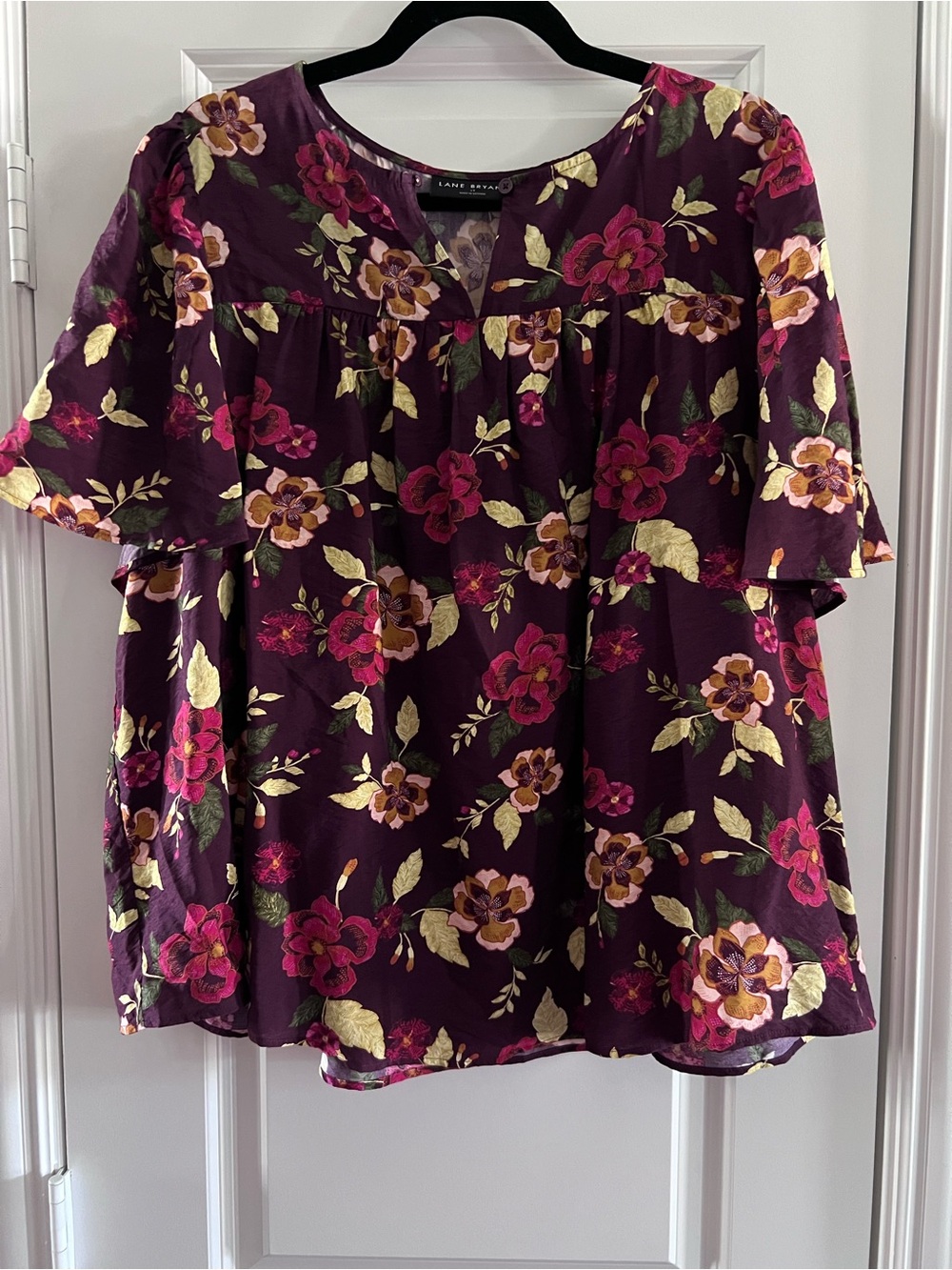 Plum Floral Split-Neck Top
